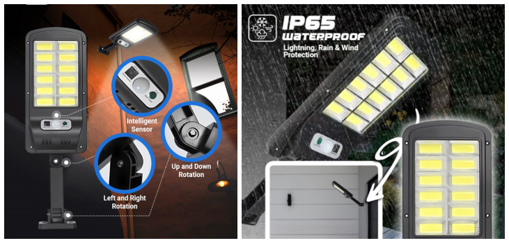 Collage showing the features of the Solar Light